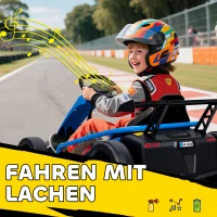 AIYAPLAY 24V Elektrische go-kart om te rijden en te driften, nylonbanden, veiligheidsgordel, toeter, muziek voor 8-12 jaar Blauw(m-7)