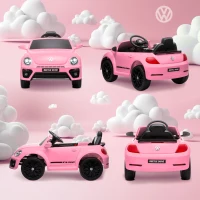 AIYAPLAY Elektrische kinderauto, VW Käfer, 3-5 km/u, met afstandsbediening & muziek, Roze(m-9)
