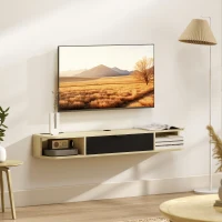 HOMCOM Meuble TV suspendu, meuble télé pour téléviseur jusqu'à 50 pouces, tiroir rabattable 2 étagères 120x24x16cm noir(m-7)