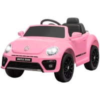 AIYAPLAY Elektrische kinderauto, VW Käfer, 3-5 km/u, met afstandsbediening & muziek, Roze(m-10)