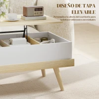 HOMCOM Mesa de Centro Elevable con 3 Compartimientos de Almacenaje Ocultos y Patas de Madera 100x79x54 cm Natural y Blanco(m-5)