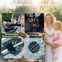 HOMCOM 6-in-1 Kinder Driewieler met Duwstang, Dak, Gordel, Opbergmand, voor 1-5 Jaar, Wit(m-7)