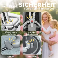 AIYAPLAY Kinderdreirad, 6-in-1 Buggy voor Kleuters, met Duwstang, Verstelbare Zitting, Vouwbaar Ontwerp, Veiligheidsnet, Grijs(m-7)