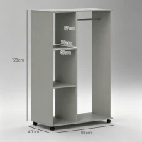 HOMCOM Armario Perchero Mueble de Almacenamiento Móvil con 4 Ruedas Barra para Ropa y Estantes Abiertos Gris(m-3)