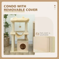 PawHut Cat Tree, 90cm Cat Tower with Sisal Scratching Posts, Cat Condo, Hammock, Top Perch and 2 Hanging Toys for Cats, Beige(m-6)