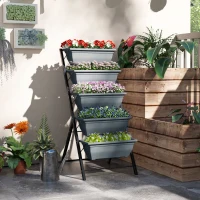 Outsunny Jardinière surélevée avec étages jardinière verticale avec 5 bacs à fleurs trous de drainage cadre en acier gris(m-2)