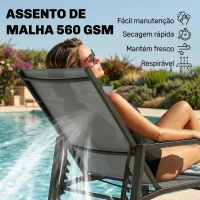 Outsunny Espreguiçadeira Dobrável com Apoio para os Pés Retrátil Encosto Ajustável em 5 Níveis Tecido Textilene Estrutura de Aço Cinzento Escuro(m-6)