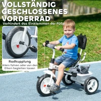 HOMCOM 6-in-1 Kinder Driewieler met Duwstang, Dak, Gordel, Opbergmand, voor 1-5 Jaar, Wit(m-6)