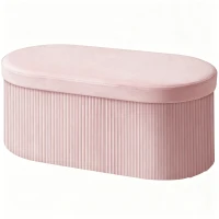 HOMCOM Puff de Arrumação Banco de Arrumação Dobrável 72 L 76x38x35 cm Estofado em Veludo Baú de Armazenamento Rosa(m-11)