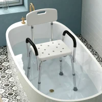 HOMCOM Chaise de Douche siège de Douche Ergonomique Hauteur réglable Pieds antidérapants Dossier accoudoirs Amovibles Charge Max. 136 Kg alu HDPE Blanc(m-8)