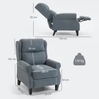 HOMCOM Recliner Armchair with Extended Leg Rest - Grey(m-3)