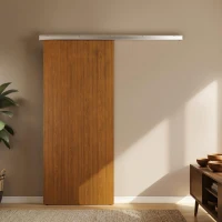 HOMCOM Puerta Corredera con Herrajes 90x210 cm con Rodillo Riel de Aluminio Guía de Suelo Marrón(m-10)