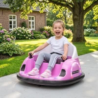 AIYAPLAY 360° Rotation Kids Bumper Car, 12V Waltz Car with Remote Control, Dual Joystick, Music, Lights, Pink(m-2)
