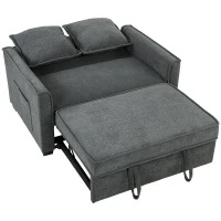 HOMCOM Sofá-Cama 2 Lugares 3 em 1 com Encosto Ajustável Bolsos Laterais 2 Almofadas para Sala Cinza Escuro(m-10)