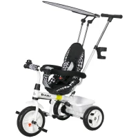 HOMCOM 6-in-1 Kinder Driewieler met Duwstang, Dak, Gordel, Opbergmand, voor 1-5 Jaar, Wit(m-10)