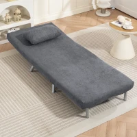 HOMCOM Fauteuil convertible 1 place, fauteuil-lit clic-clac 3 en 1 avec dossier réglable, oreiller, assise large, gris foncé(m-8)