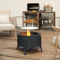 Outsunny Portable Fire Pit, 58 cm Round Firepit with Grill Grate, Fire Bowl with Ash Catcher and Poker, Fire Pit BBQ for Garden Camping Bonfire Picnic, Black(m-9)