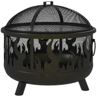 Outsunny Vuurkorf Vuurplaats, inclusief vonkbescherming, 1 pook, Ø61,5 cm x 52 cm, Zwart(m-10)