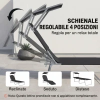 Outsunny Lettino Prendisole da Giardino Pieghevole e Regolabile con Tettuccio in Tessuto Nero, 187x58x50 cm(m-5)