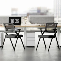 HOMCOM Set 2 Sedie Pieghevoli con Schienale Curvo e Braccioli, in Tessuto Effetto Lino e Acciaio, 61x56x84 cm, Nero(m-10)