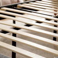 HOMCOM Cadre de Lit 140 x 200 cm avec Sommier Bois, Lit Double Rembourré en Effet Lin, Rangement au-dessous, Sans Bruit, Gris(m-13)
