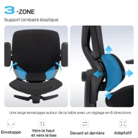 HOMCOM Chaise bureau ergonomique, fauteuil de bureau avec soutien lombaire dynamique adaptatif, 73x75x120-128cm, noir(m-4)