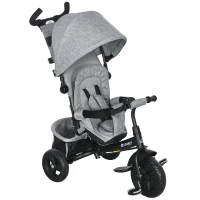 HOMCOM Kinderdriewieler, Fiets, Achtermand, Bekerhouder, Zonnedak, Metaal, Grijs(m-1)