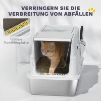 PawHut Kattenbak, roestvrij staal, XL-interieur, met schep, lichtgrijs(m-8)
