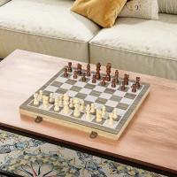 SPORTNOW 15 Inch Chess Set, Foldable Chess and Draughts Set, Brown(m-10)