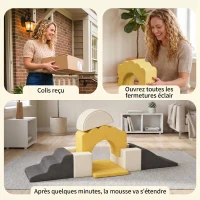 AIYAPLAY Parcours motricité bébé blocs mousse éducatifs modulables 7 pièces housse lavable en velours base antidérapante jaune(m-7)