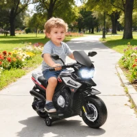 AIYAPLAY Moto elétrica infantil 6 V, carro elétrico infantil com rodas de treino, música, efeitos luminosos, preto(m-6)