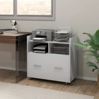 HOMCOM Móvel Arquivo Lateral com Rodízios e Prateleira Aberta, Ampla Gaveta, Barra Ajustável Branco(m-6)
