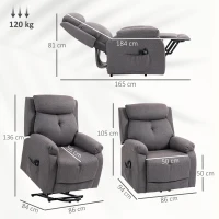 HOMCOM Cadeira elevatória elétrica massagem e aquecida, cadeira reclinável, portas USB, apoio de pernas, 86x94x105cm, cinza(m-3)