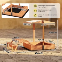AIYAPLAY Arenero para Niños de Madera con Toldo Ajustable Mesa de Picnic con Bancos 6 Niños de 3-8 Años 184x110x120 cm Marrón(m-3)
