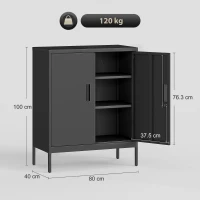 HOMCOM Armario de Oficina Metálico, 80 x 40 x 100 cm, Mueble de Almacenamiento, Cerradura, 2 Puertas y 2 Estantes Ajustables, Negro(m-3)