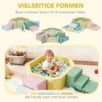 AIYAPLAY 15-delige set zachte bouwblokken, 200 kunststofballen, ballenbad voor kleintjes, indoor, schuim, kleurrijk(m-4)