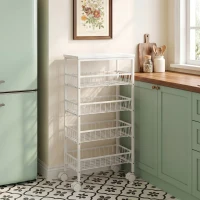HOMCOM Chariot de rangement à 4 niveaux, desserte à roulettes avec paniers amovibles, cadre en métal, blanc(m-2)