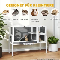 PawHut Kleindierhok voor dwerghamsters, konijnen, cavia's, met accessoires, verhoogd ontwerp, hout, metaal, grijs(m-8)