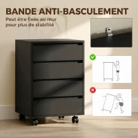 HOMCOM Caisson de bureau rangement bureau sur roulettes 4 tiroirs coulissants en bois aspect bois noir(m-6)