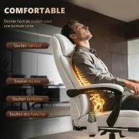 Vinsetto Fauteuil de Bureau Massant 7 Points, Chaise de Bureau Ergonomique avec Repose-pieds Rétractable, Dossier Inclinable 155°, Hauteur Réglable, Pivotant à 360°, télécommande Filaire, Blanc(m-5)