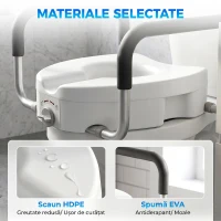 HOMCOM Înălțător WC pentru Vârstnici din HDPE cu Mânere Antialunecare, Lățime Reglabilă, Capacitate 136 kg, Alb(m-6)