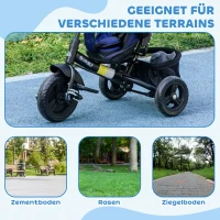 HOMCOM Kinderdriewieler met Achterkorf, Bekerhouder, Zonnedak, van Metaal, Donkerblauw(m-6)