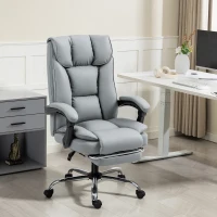 HOMCOM Silla de oficina ergonómica, sillón reclinable con reposapiés, altura ajustable, giratoria 360°, gris(m-5)