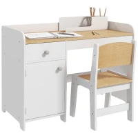 ZONEKIZ Kinderschreibtisch mit Stuhl, Kindertisch mit Schublade, Fach und großer Arbeitsfläche, für 3 bis 6 Jahre, 80 x 39 x 59 cm, weiß(m-1)