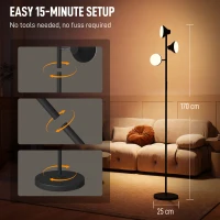 HOMCOM Three-Lamp Multi-Adjustable Floor Light - Black(m-8)