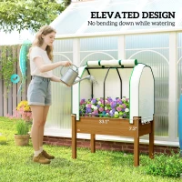 Outsunny Raised Garden Bed Outdoor Elevated Wood Planter Box w/ PE Cover, Natural(m-6)