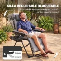 Outsunny Silla de Gravedad Cero Tumbona Plegable y Reclinable Ajustable con Reposabrazos Reposacabezas Portavasos Gris Claro(m-5)