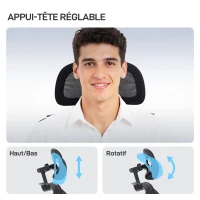 HOMCOM Chaise bureau ergonomique, fauteuil de bureau avec soutien lombaire dynamique adaptatif, 73x75x120-128cm, noir(m-6)