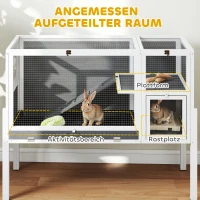 PawHut Kleindierhok voor dwerghamsters, konijnen, cavia's, met accessoires, verhoogd ontwerp, hout, metaal, grijs(m-5)