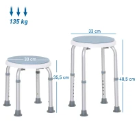 HOMCOM Banqueta de duche assento de duche antiderrapante banqueta de banho altura ajustável giratório a 360° em alumínio(m-3)